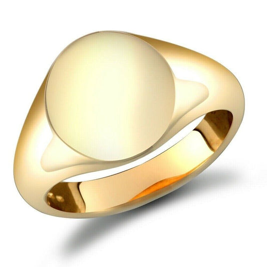 9ct Yellow Gold Oval Plain Signet Ring Gents Hallmarked Heavy