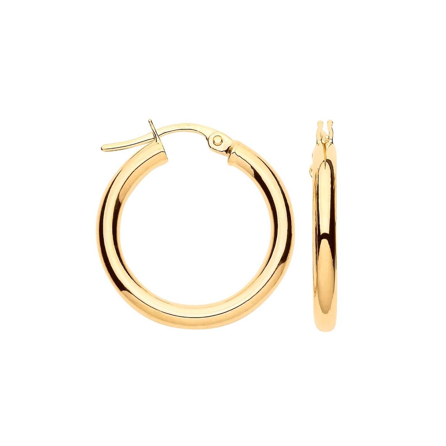 Yellow Gold 20mm Hoop Earrings Tubular Hoops Hallmarked