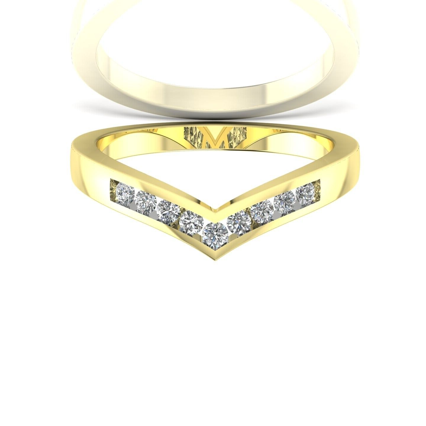 9ct Yellow Gold Zircon Wishbone Ring Eternity Band Hallmarked Sizes L - R