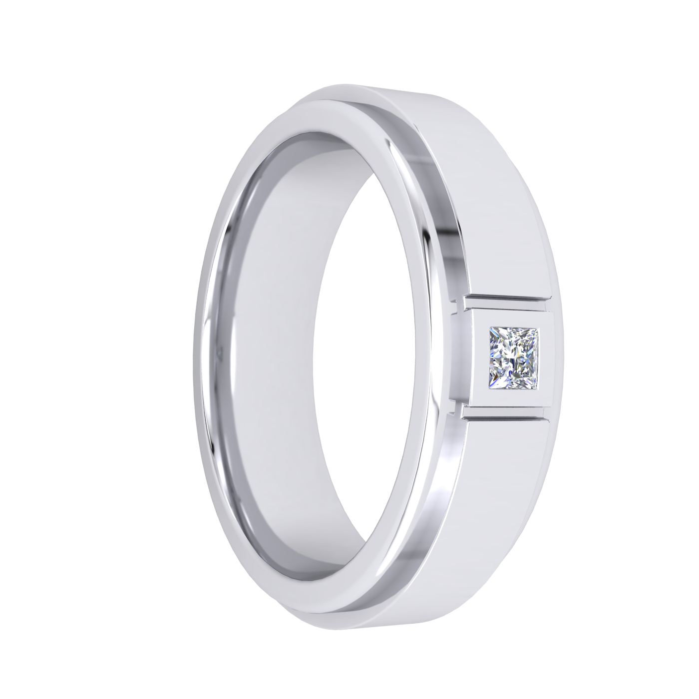 Gents Single Stone Wedding Band Ring Platinum Plated Solid Sterling Silver 925
