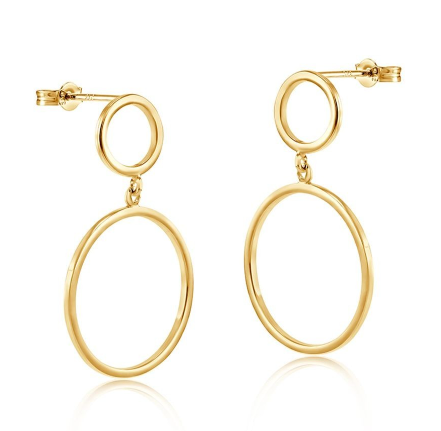 Open Circles Drop Earrings 9ct Yellow Gold 28mm Drops Hallmarked