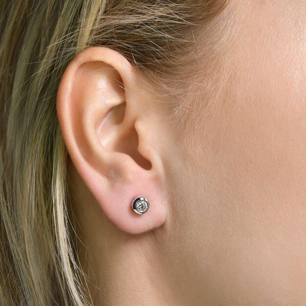 9ct White Gold 0.40ct Rubover Set Diamond Stud Earrings Made in London - 6mm