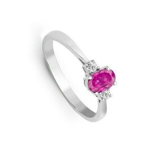 Real Pink Sapphire and Diamond Ring 18ct White Gold Three Stone Trilogy