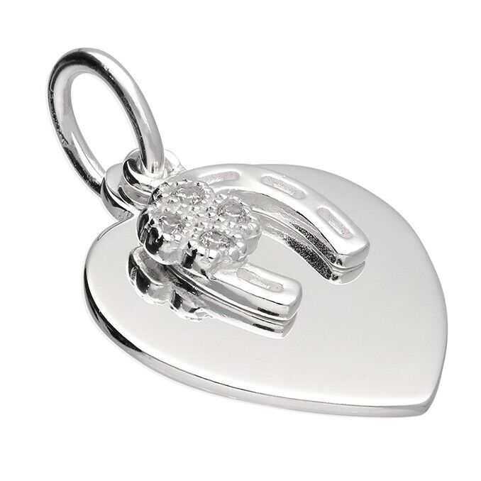 Heart Pendant With Horseshoe & Four Leaf Clover Silver Pendant 925 Hallmark