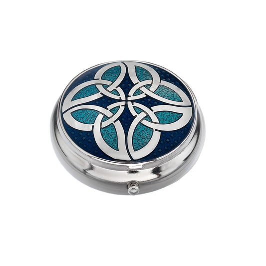 Pillbox Silver Plated Celtic Knot Circles Blue Brand New and Boxed