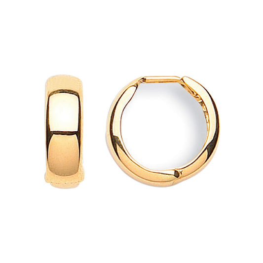Yellow Gold Plain Huggie Hoop Earrings 16mm Huggies Hallmarked