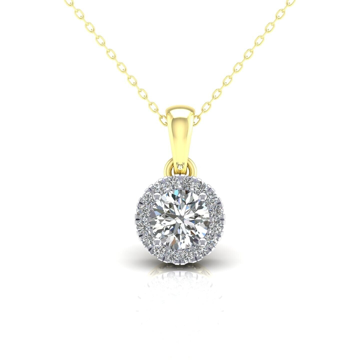 Zircon Round Cluster Pendant Solid 9ct Yellow Gold 18" Chain Hallmarked