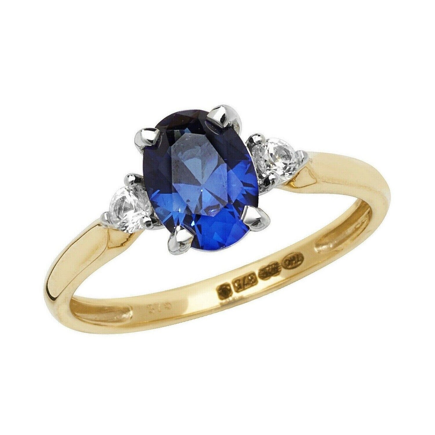 Yellow Gold Sapphire Ring Solitaire Oval White Sapphire Engagement Hallmarked