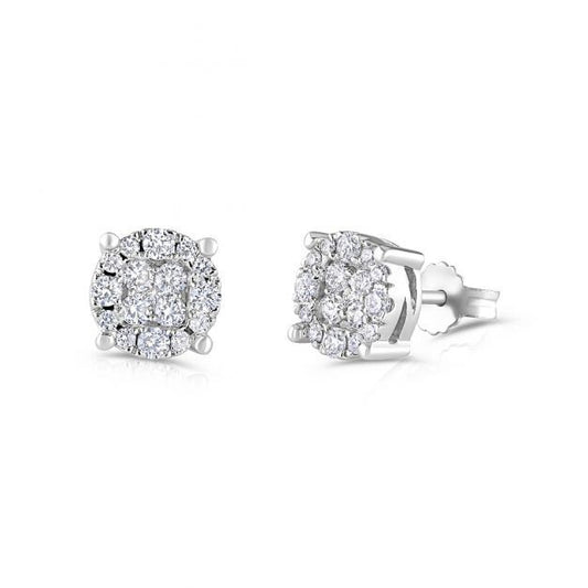 18ct White Gold 0.75ct Cluster Diamond Studs Hallmarked - 8.2mm