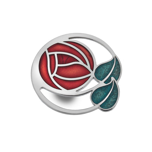 Red Mackintosh Rose Brooch 45mm Silver Plated Brand New Gift Packaging