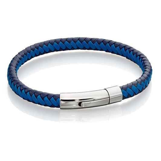 Fred Bennett Multi-Tone Woven Blue Leather Bracelet 21.5cm B5275