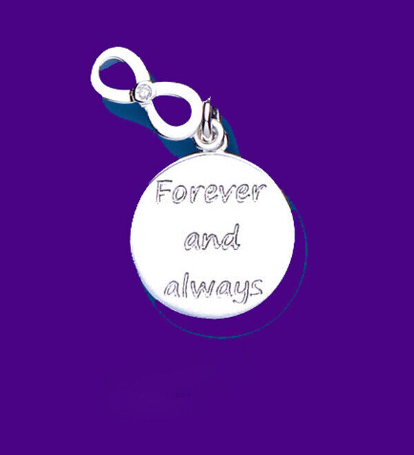 Diamond Infinity Message Pendant Sterling Silver Hallmarked Forever and Always