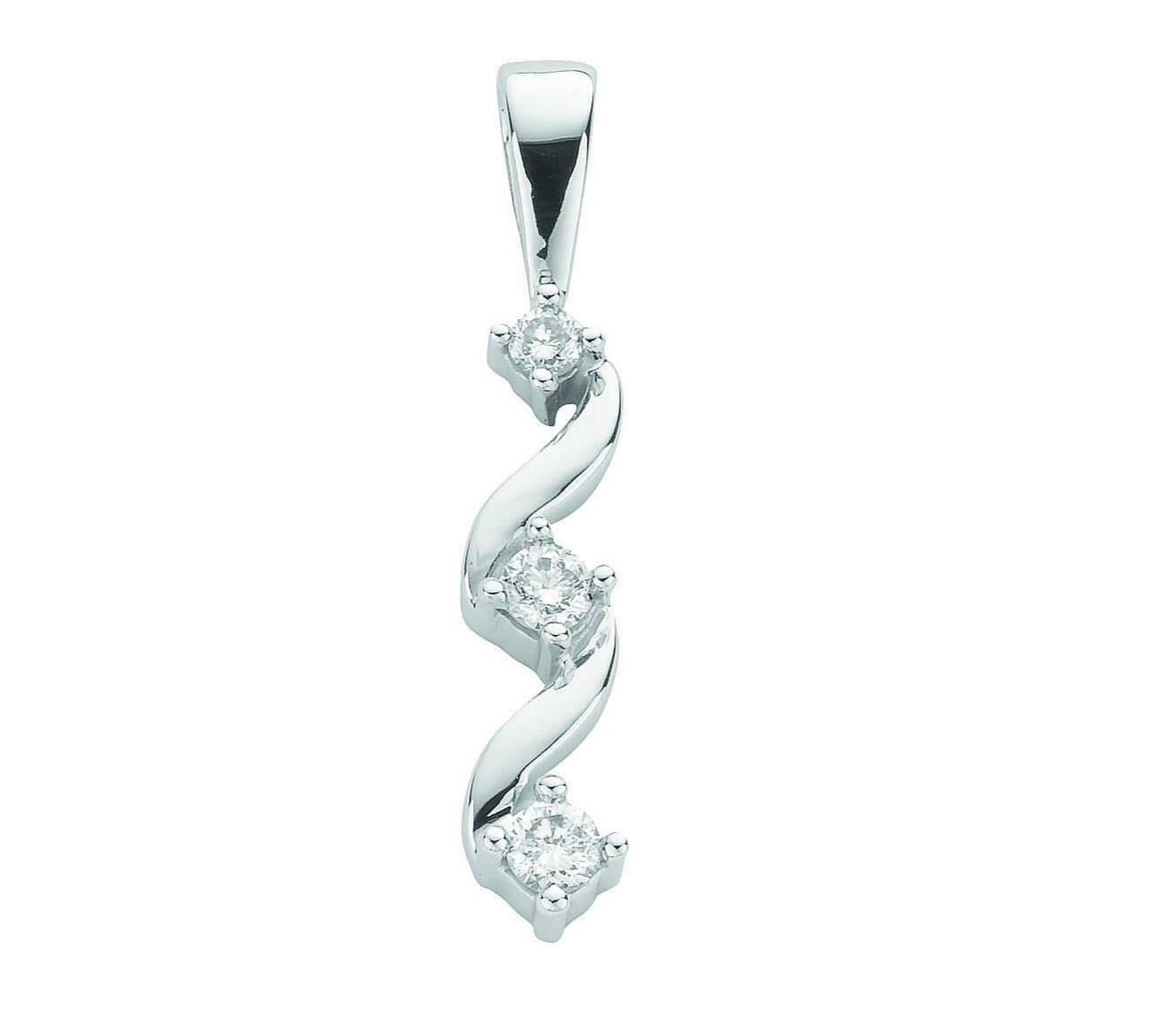 9ct White Gold 0.15ct Diamond Trilogy Pendant Made in London