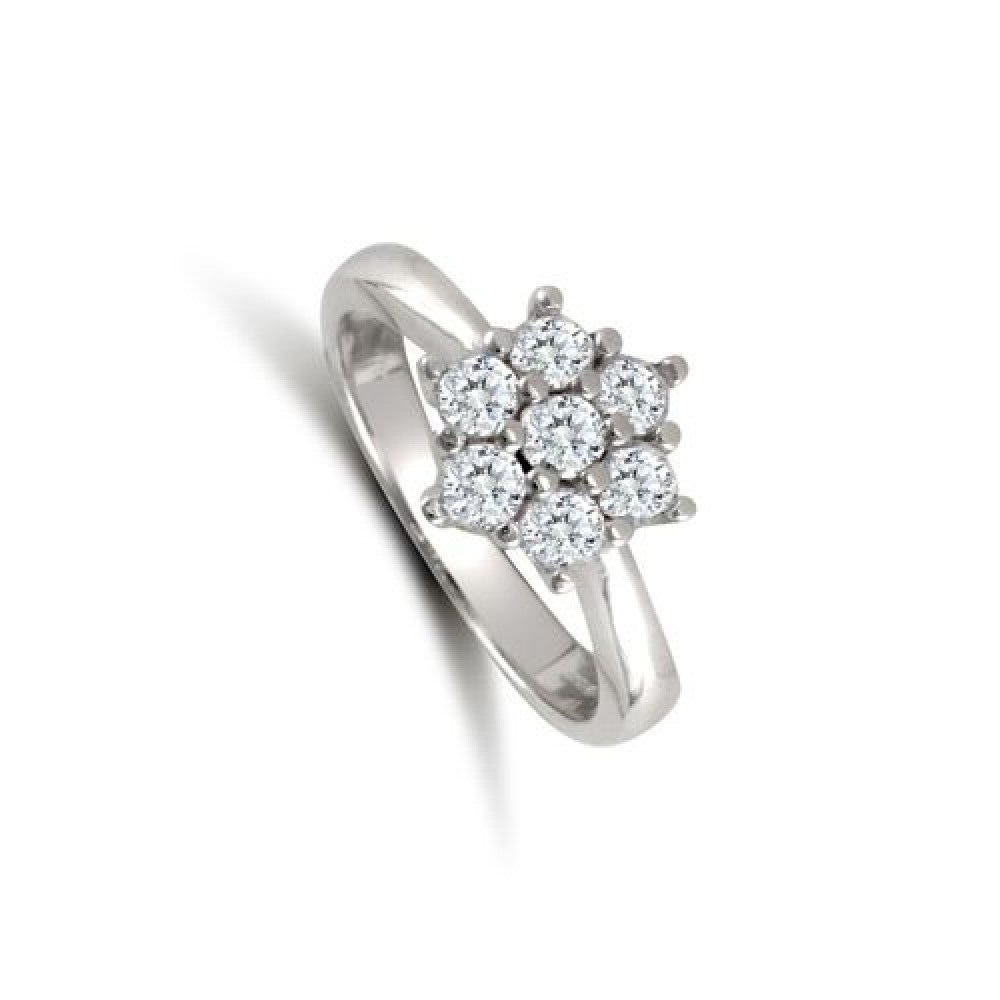 9ct White Gold Ladies 7 Stone Cluster Ring Engagement Full Hallmark