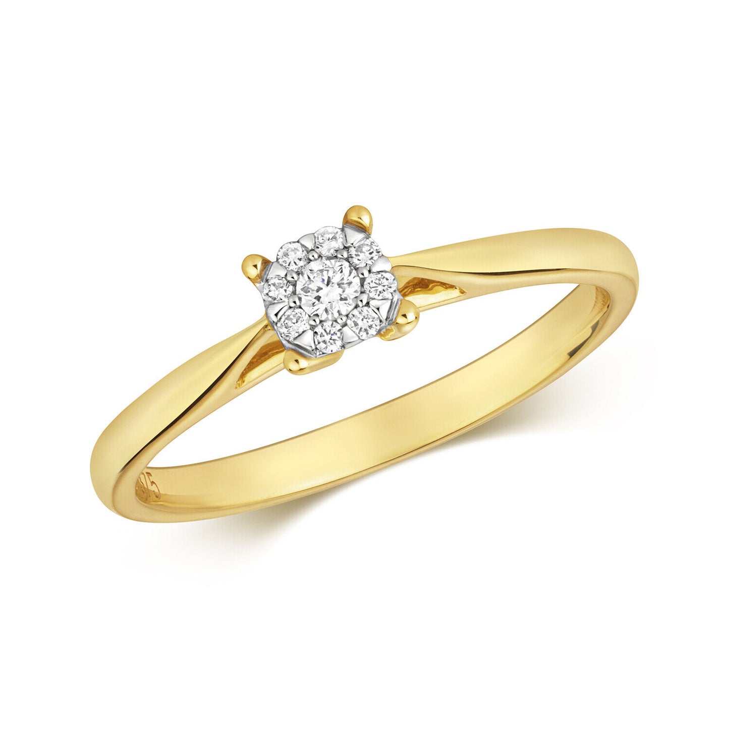 9ct Yellow Gold Real Diamond Ring Engagement Brilliant Setting Size J - Q