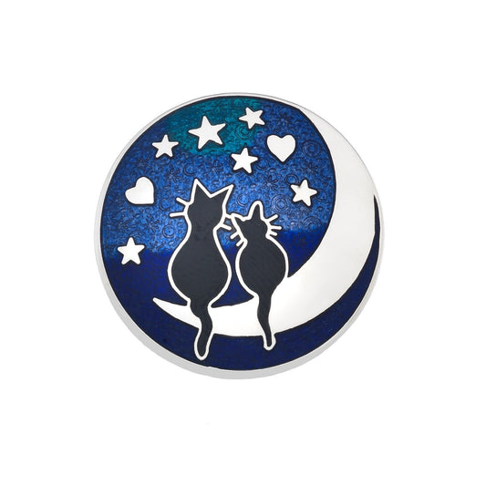 Black Cats on the Moon Brooch Silver Plated Brand New Gift Packaging