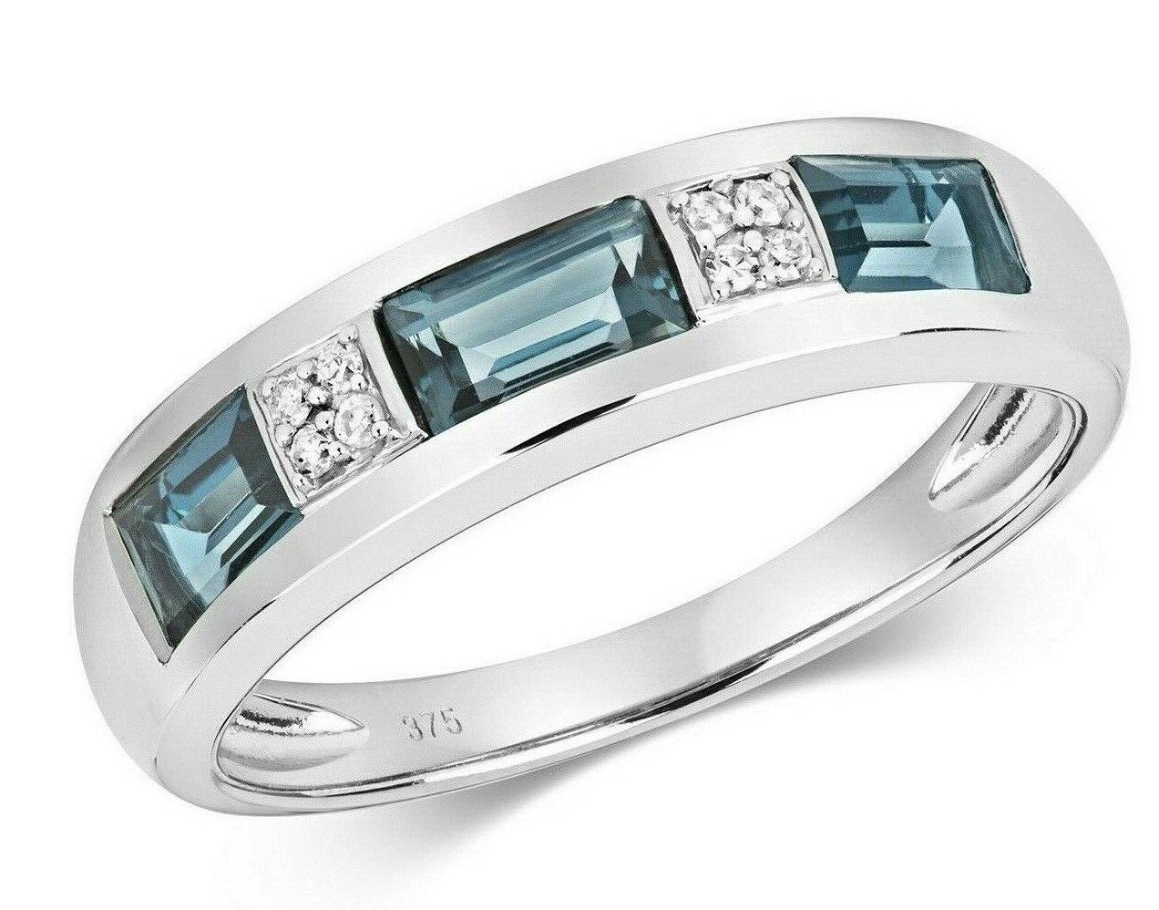 Real London Blue Topaz and Diamond Eternity Ring Solid White Gold Band