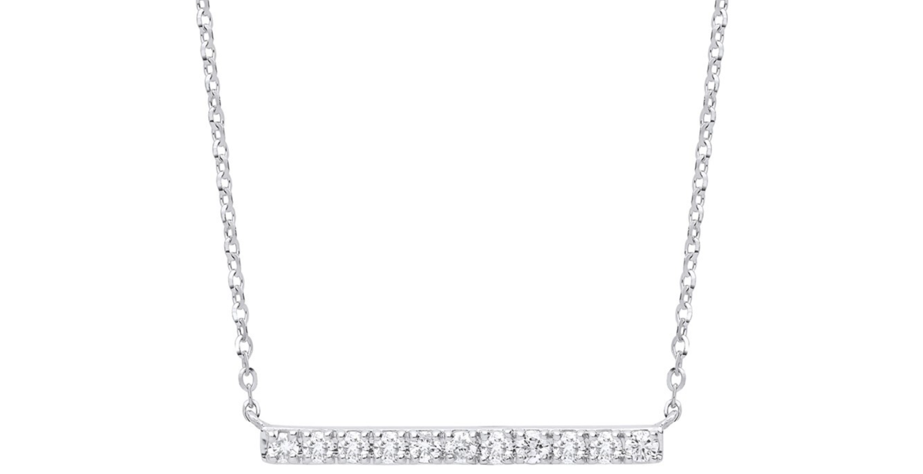 9ct White Gold 0.20ct Diamond Bar Necklace (18in/45cm) Chain Adjustable 16" 17"