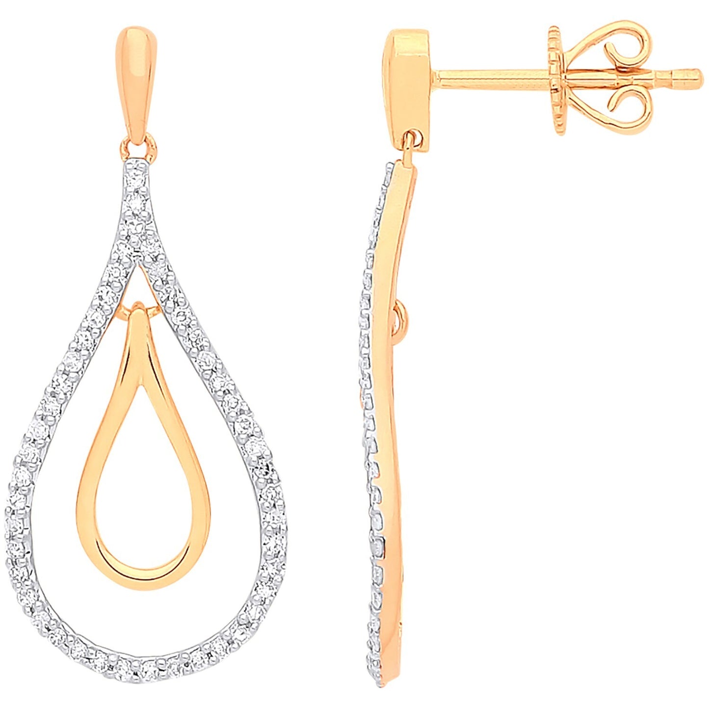 9ct Yellow Gold 0.25ct Diamond Pear Drop Earrings Hallmarked 30mm