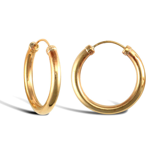 9ct Yellow Gold Hoop Style Earrings British Made Hallmarked 18mm