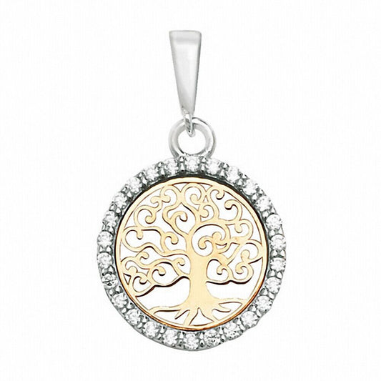 Tree of Life Pendant Yellow & White Gold 22mm x 14mm British Made