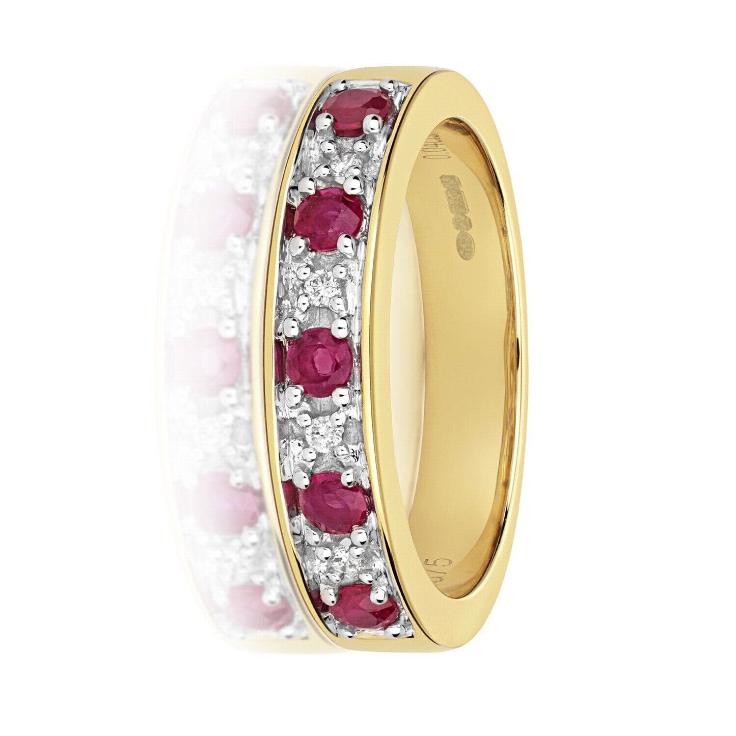 Real Ruby and Diamond Eternity Ring 9ct Yellow Gold Band Anniversary Size J - Q