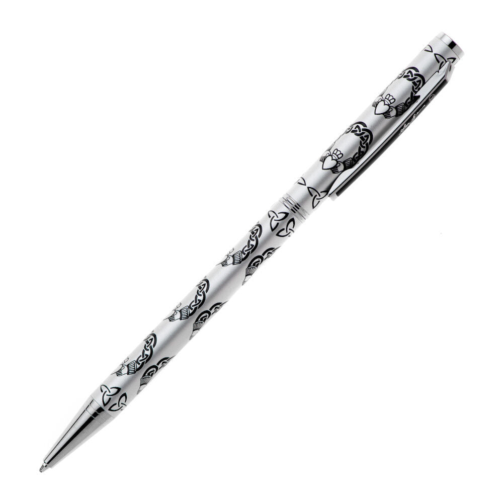 Ballpoint Pen Silver Plated Claddagh Designer Black Ink Brand New Boxed