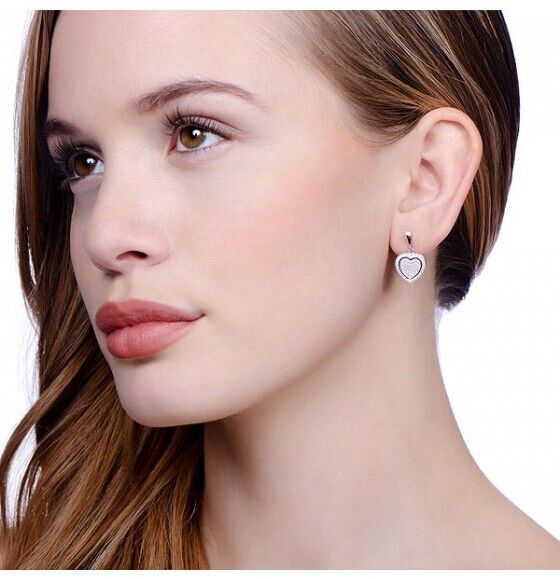 Micro Pave Heart Drop Earrings Solid Sterling Silver 925 Luxurious Packaging