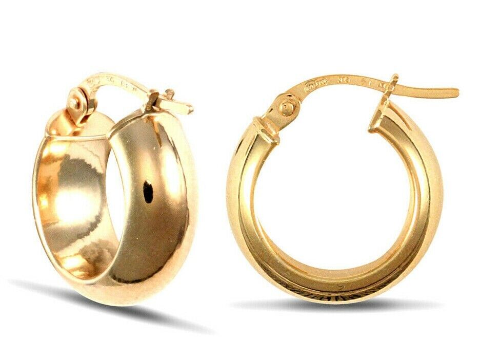 9ct Yellow Gold Wedding Band Style Earrings 15mm British made Hallmarked
