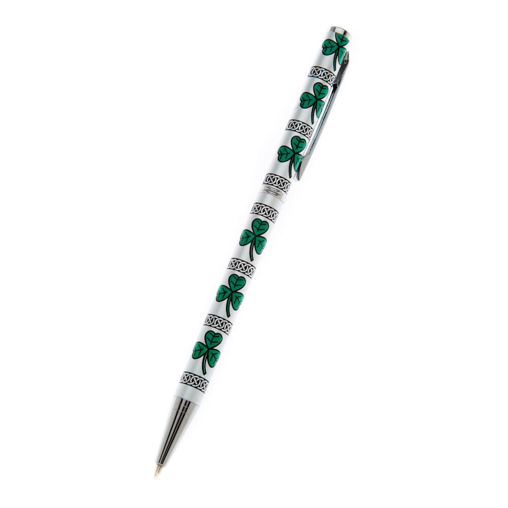 Ballpoint Pen Silver Plated Shamrock Designer Black Ink Brand New Boxed