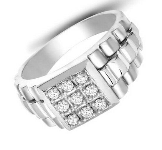 Gents 9ct White Gold Natural Diamond Ring Pinky Signet Hallmarked