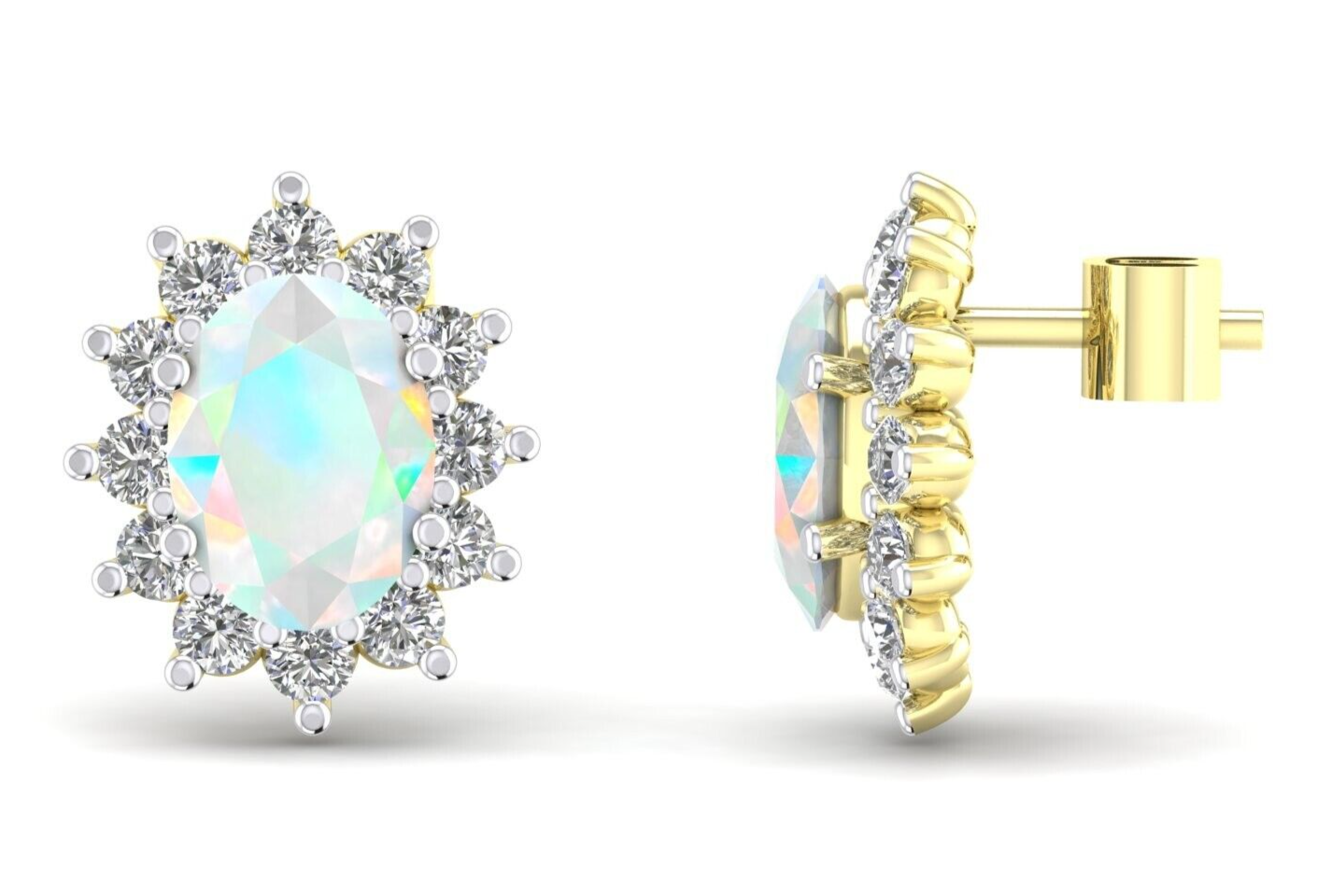 Opal Oval Cluster Stud Earrings Solid 9ct Yellow Gold Claw Set Hallmarked