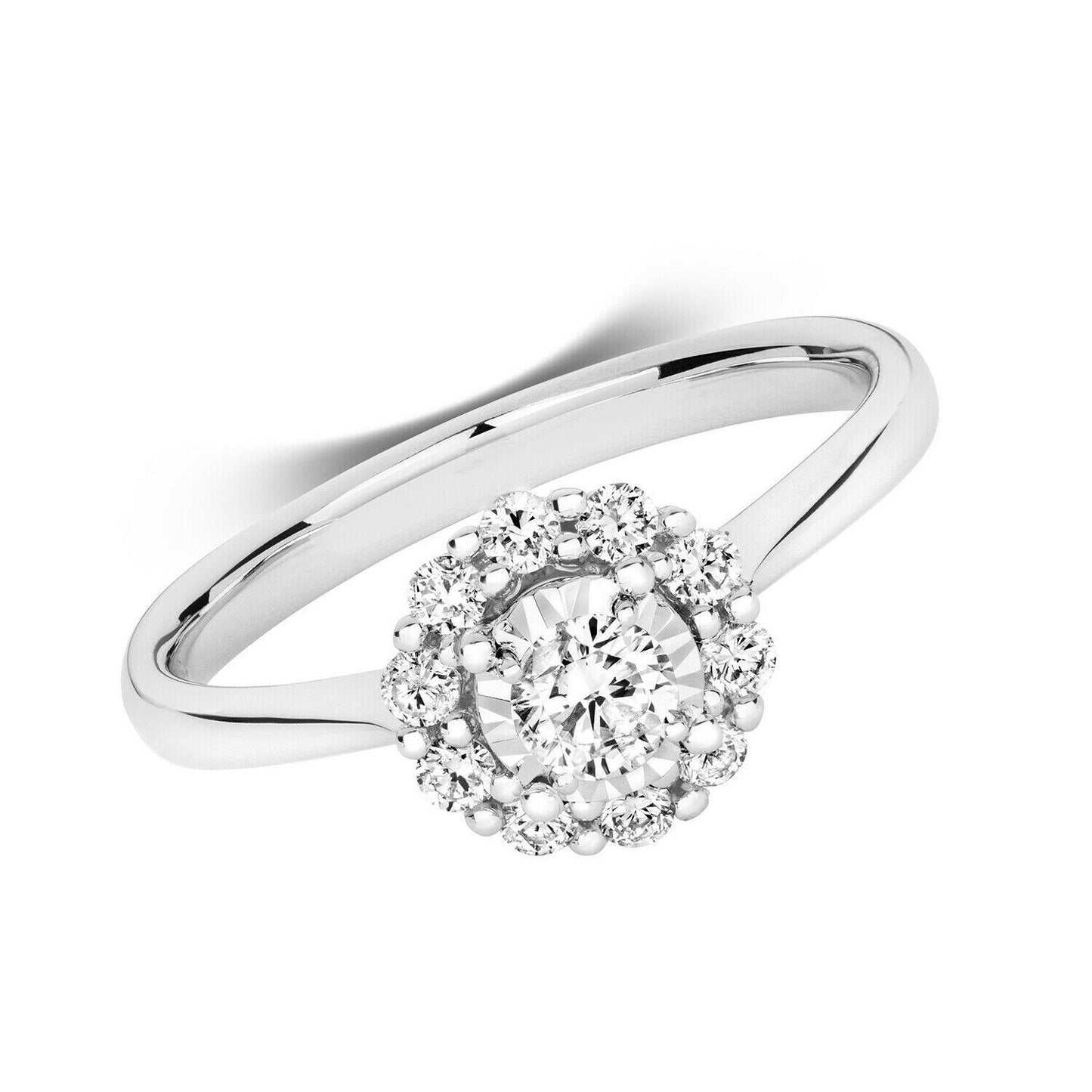 Real Diamond Ring 9ct White Gold Solitaire Cluster 0.45 Carat Weight of Diamonds