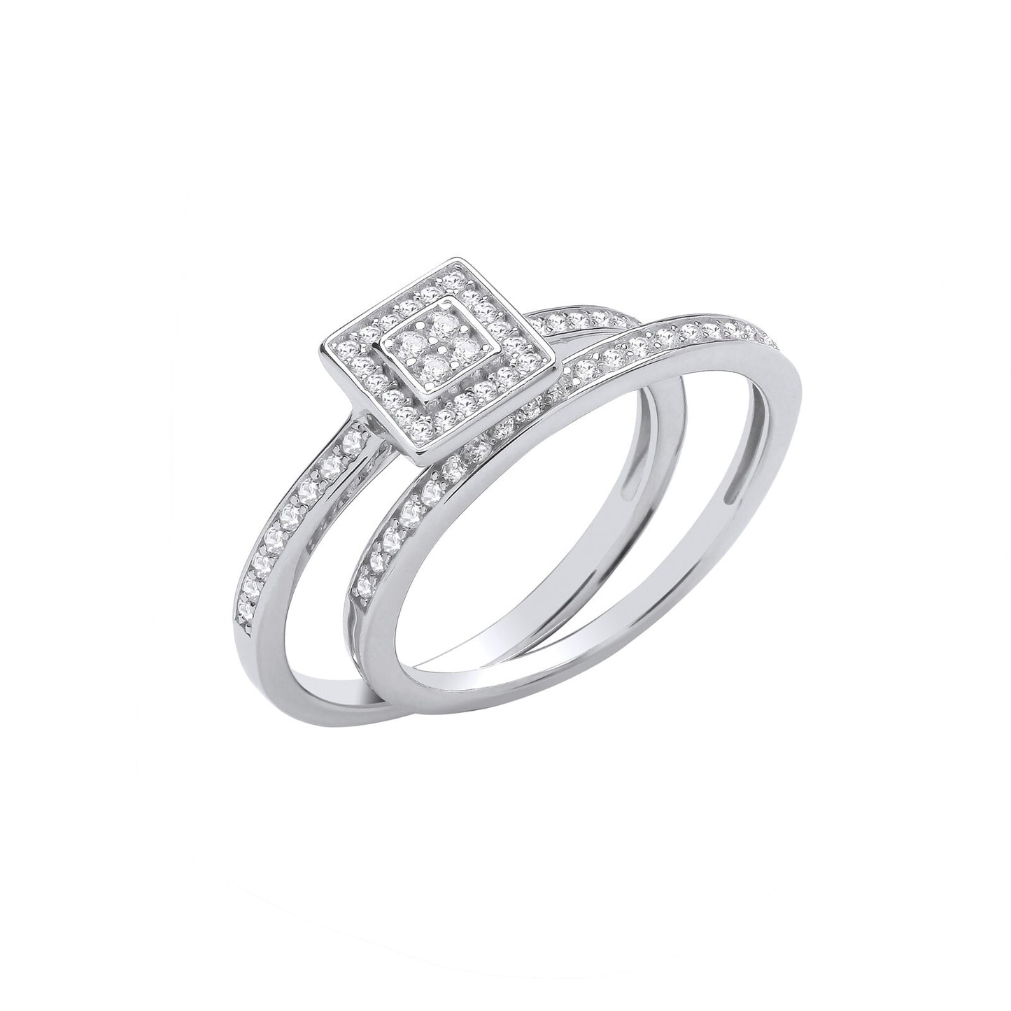 Sterling Silver Bridal Set Round Zircons and Half Eternity Rings 925 hallmark