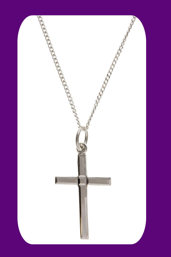 Diamond Cut Silver Cross Pendant Sterling Silver 925 Hallmark 16 - 18" Chain