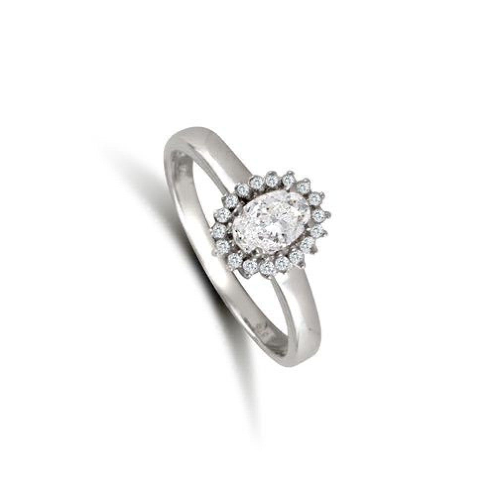 9ct White Gold Ladies Oval Cluster Ring Engagement Fully Hallmarked