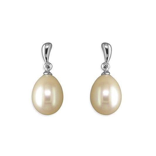 White Freshwater Pearl Drop Earrings Solid Sterling Silver 925