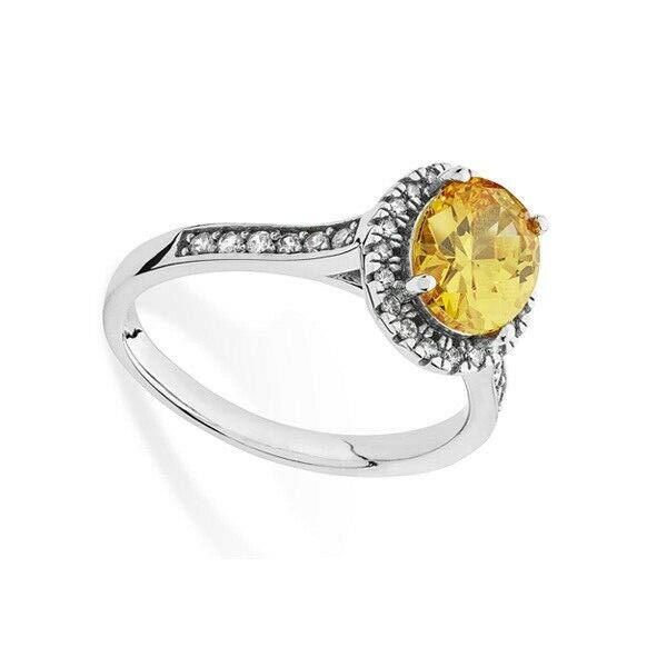 Citrine Cluster Halo Ring 925 Hallmark Rhodium Finish Size J - R British Made
