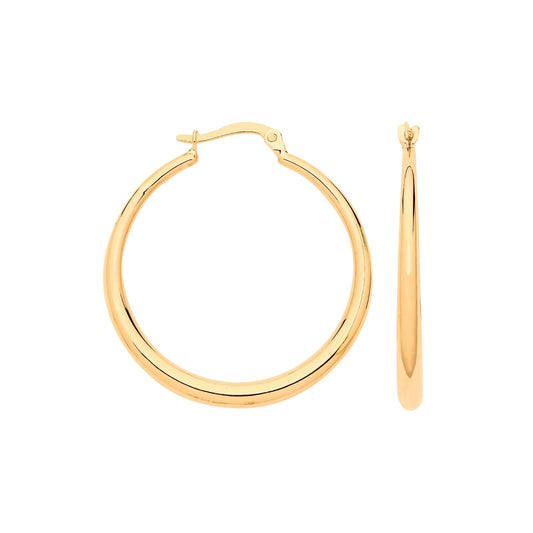 Yellow Gold Hoop Earrings Graduated Curve 32mm Hoops Hallmarked