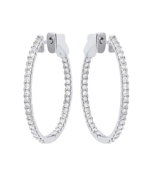 18ct White Gold 1.27ctw Diamond set Inside & Outside Oval Hoops 31 x 26mm