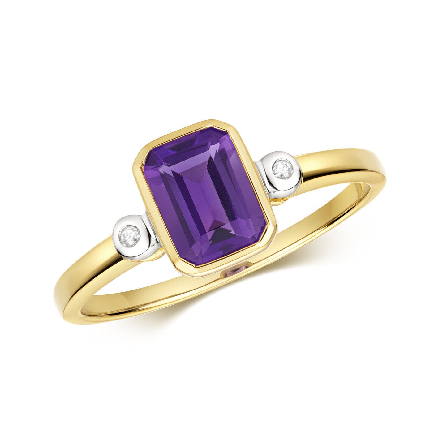 Real Amethyst and Diamond Ring 9ct Yellow Gold Emerald Cut Solitaire Sizes J-Q