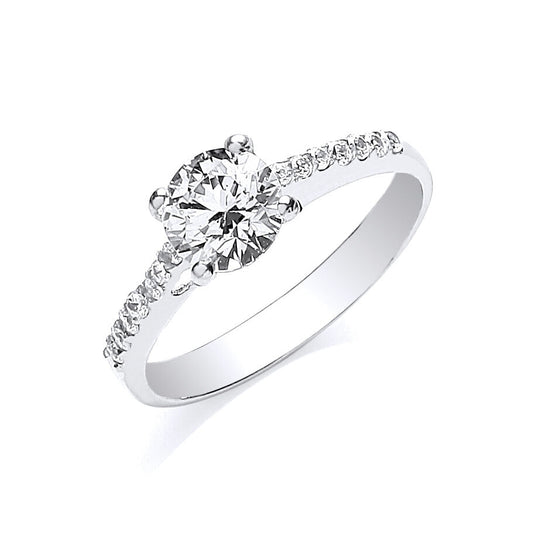 White Gold 1 Carat Solitaire Ring Shoulder Accents Fully Hallmarked