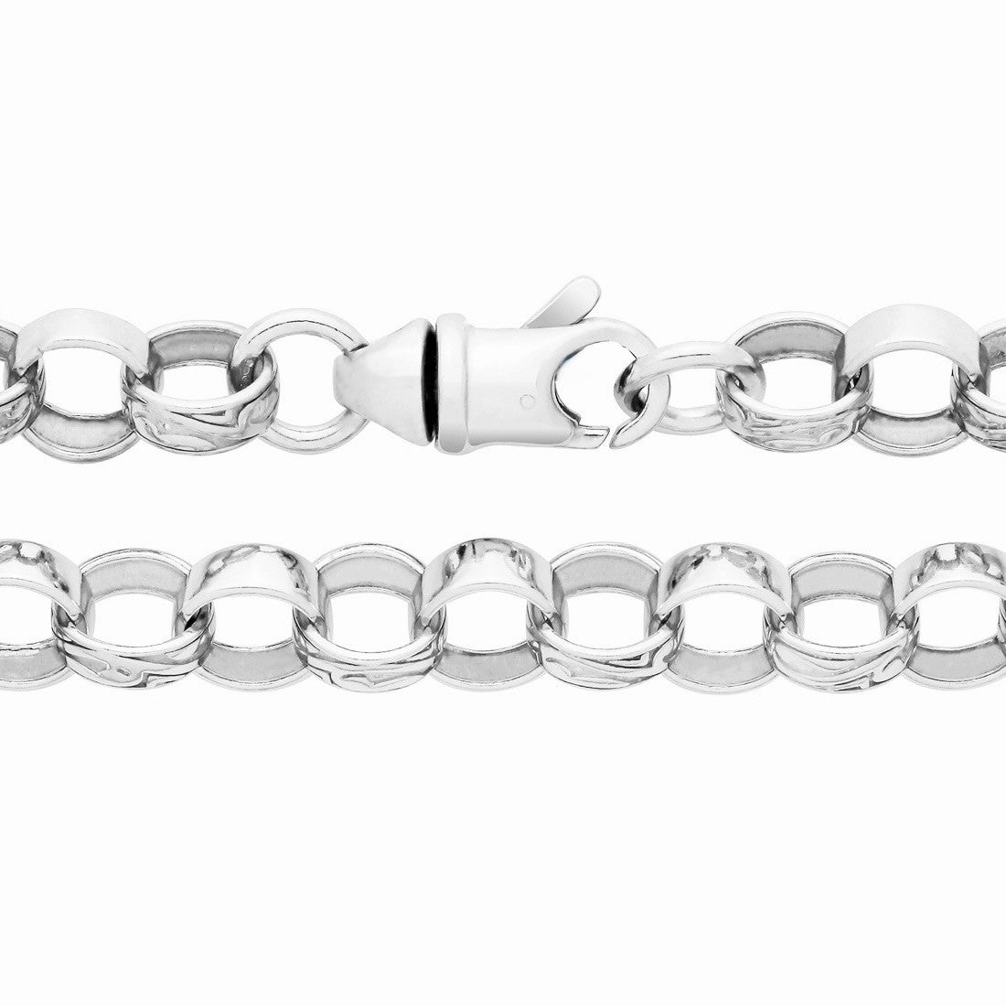 Men's Patterned Belcher Chain Bracelet Solid Silver Hallmarked 10.5mm Wide 9"