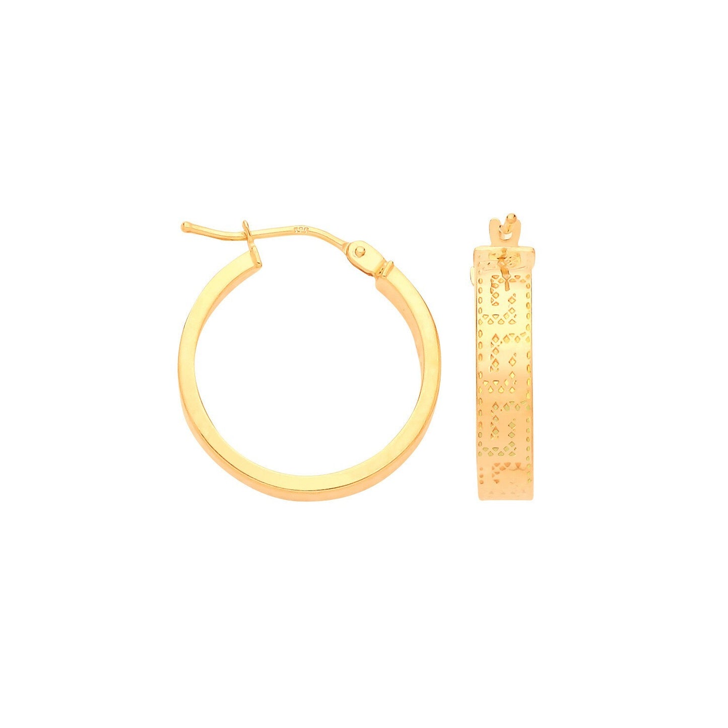 Greek Key Hoop Earrings 9ct Yellow Gold Hoops Hallmarked 18mm