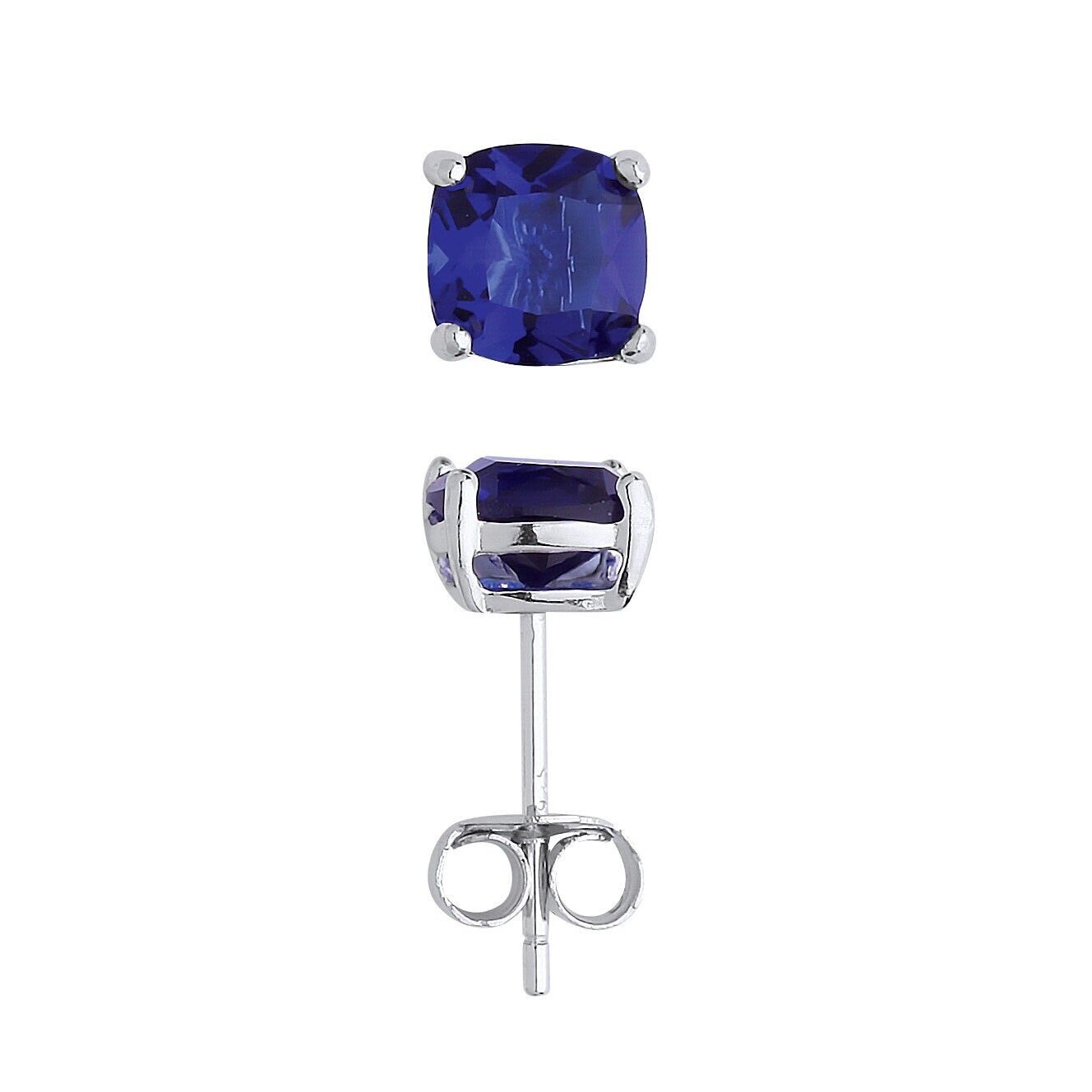 Sapphire Cushion Stud Earrings Sterling Silver Rhodium Plated 925 Hallmark 6mm