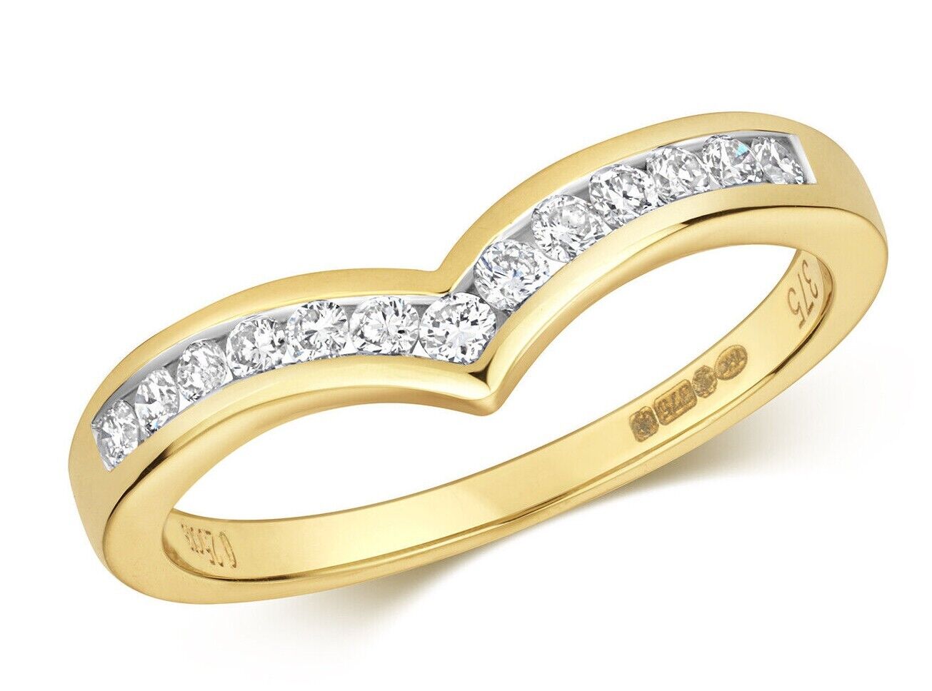 Real Diamond Wishbone Ring 9ct Yellow Gold 0.25ctw Eternity Anniversary Band