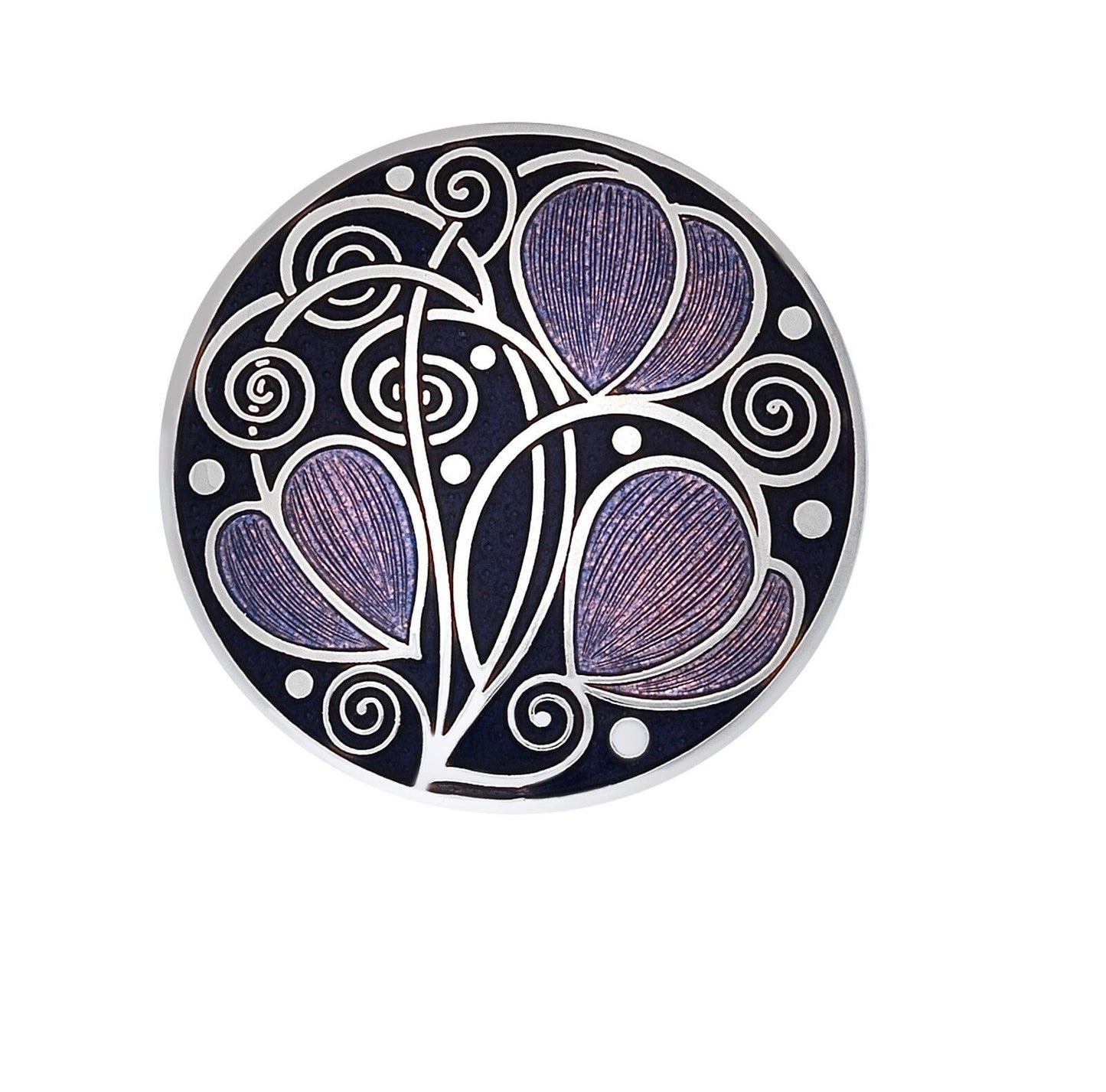 Mackintosh Leaves and Coils Brooch Purple Silver Plated Brand New Gift Packaging