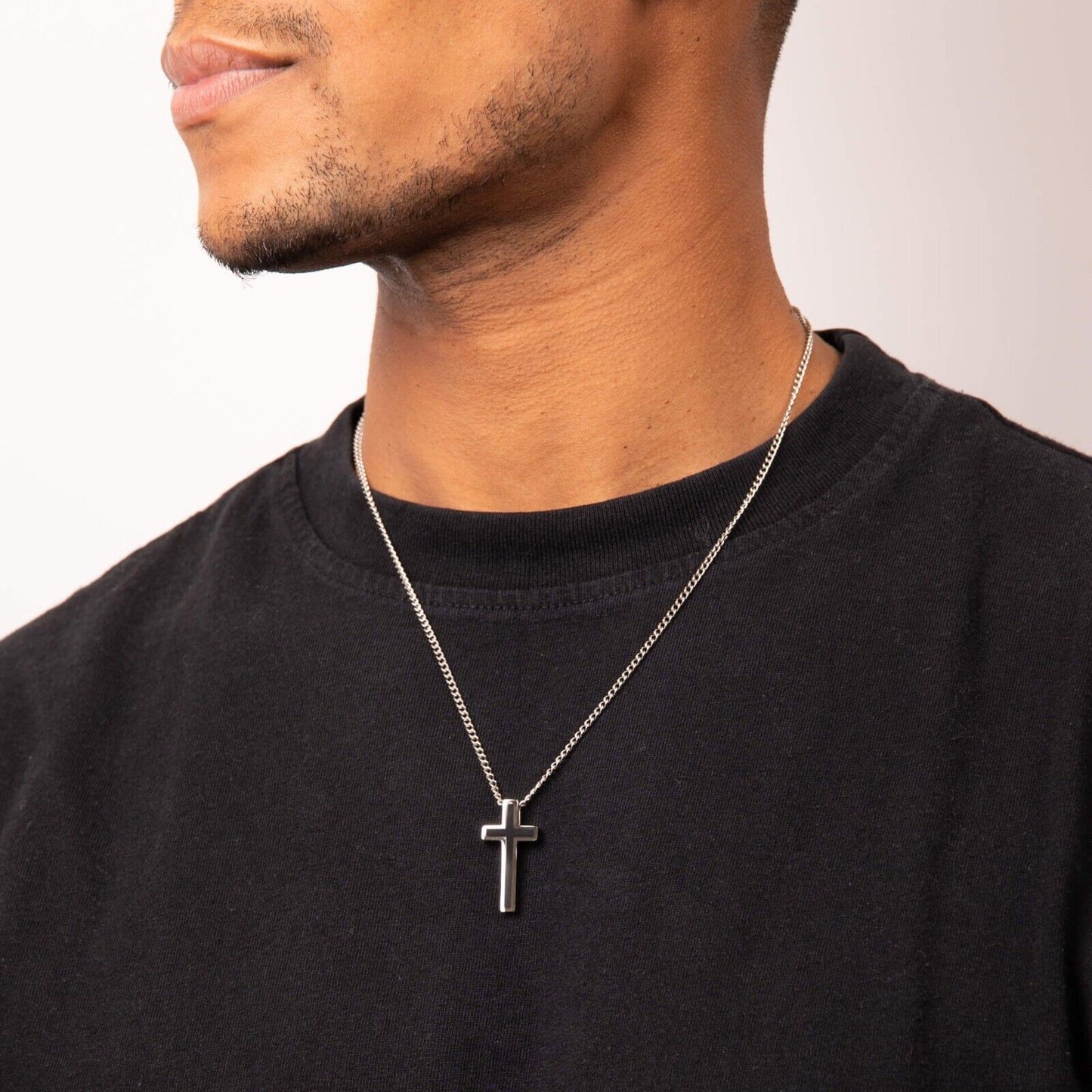 Fred Bennett Black IP Detail Cross Pendant 50cm Chain P3006