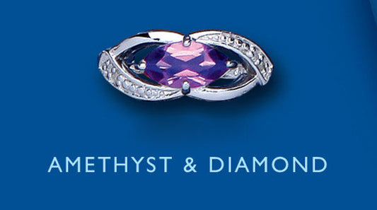 Amethyst and Diamond Ring Marquise Solid Sterling Silver Ladies