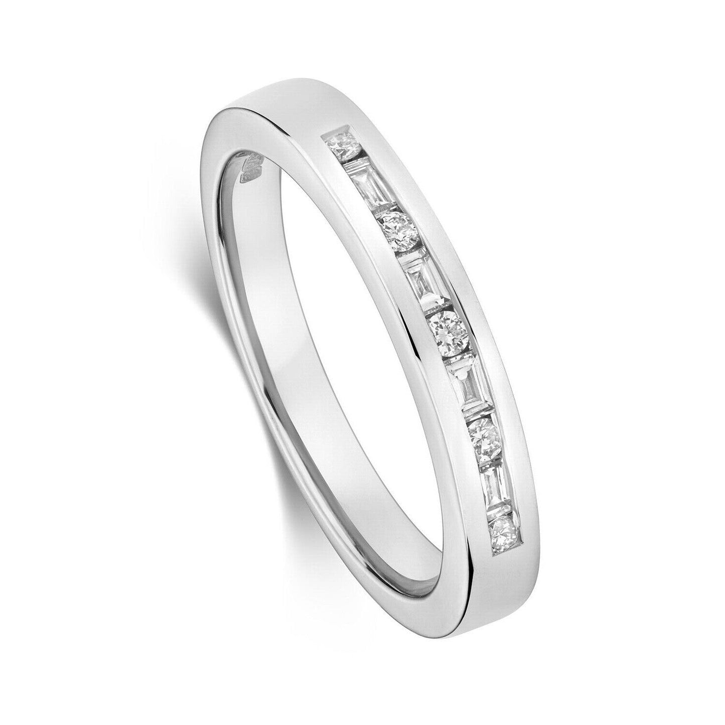Real Diamond Half Eternity Ring 9ct White Gold Round and Baguette Cut Band